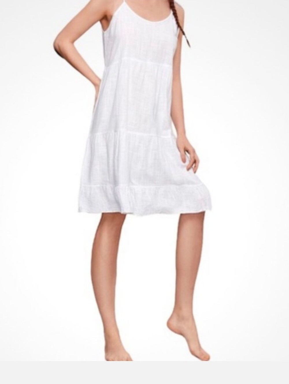 Valentina White Linen Scoop Neck Dress - Size Small